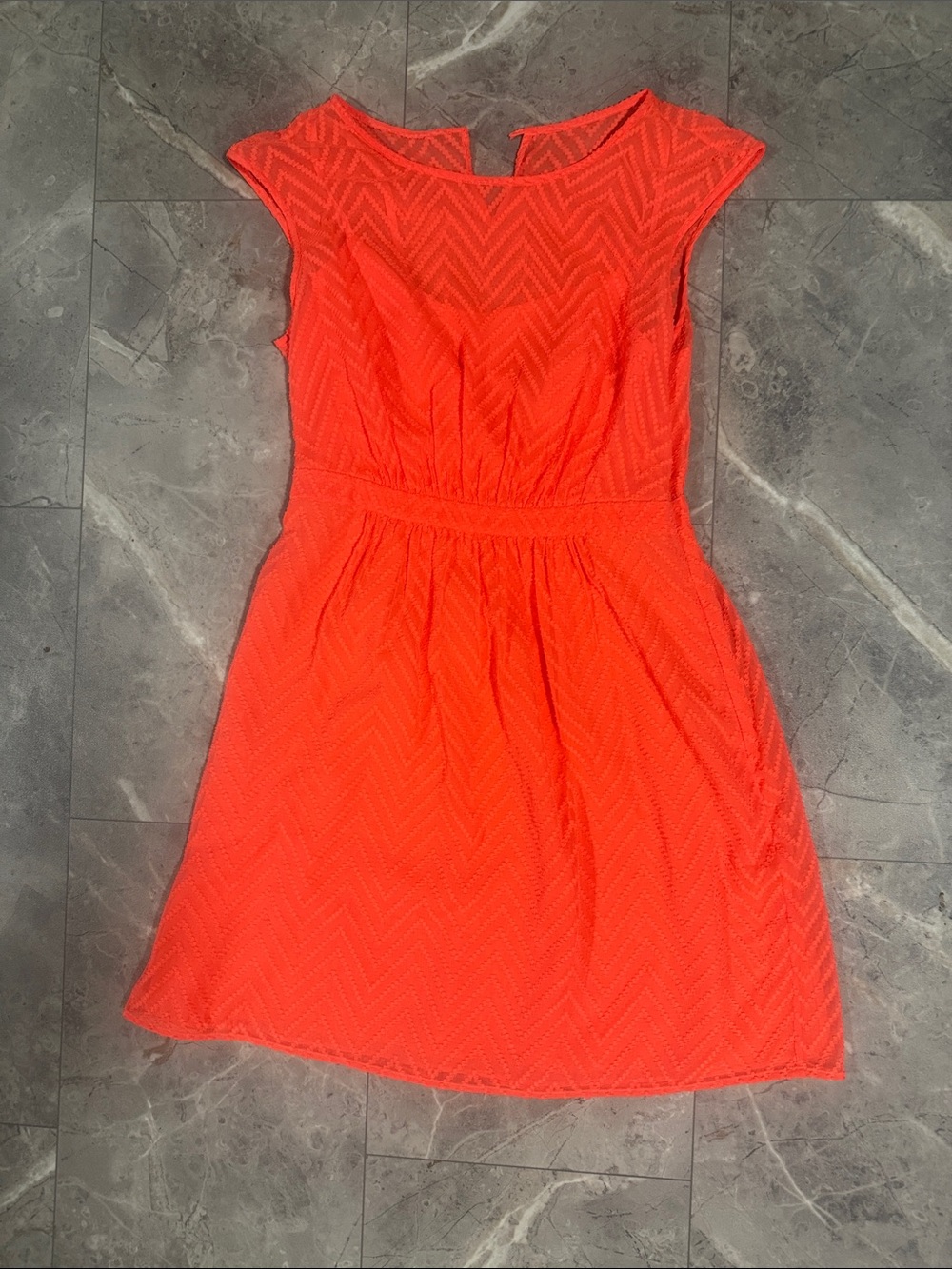 J. Crew Bright Orange Chevron Cap-Sleeve Fit & Flare Dress